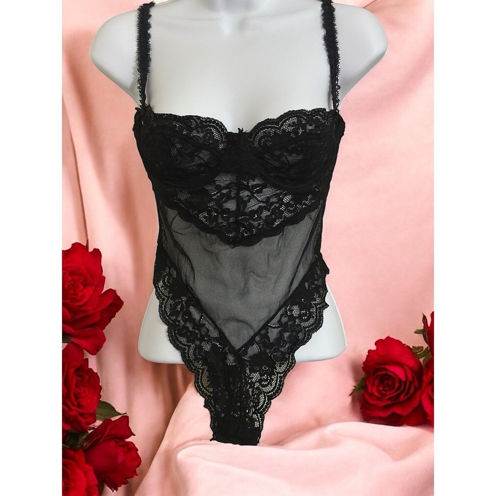 Vintage Cacique Black Lace Teddy Size 34B Sexy  Lingerie